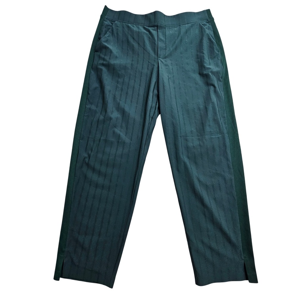 Athleta Brooklyn Textured Ankle Pants Womens 14 Green Striped Side Slit 782694